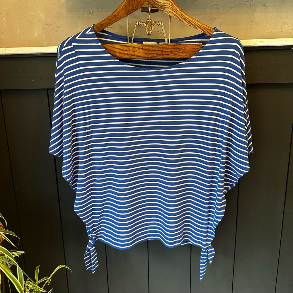 Chico's Nautical Stripe Tie Waist‎ Drapey Dolman Sleeve Top sz 1